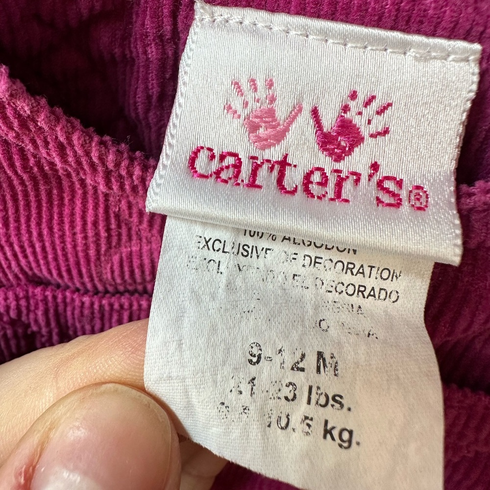 Vintage Carters Magenta ‘La Fleur’ Corduroy Overalls (Size 9-12 Months) - Picture 3 of 6